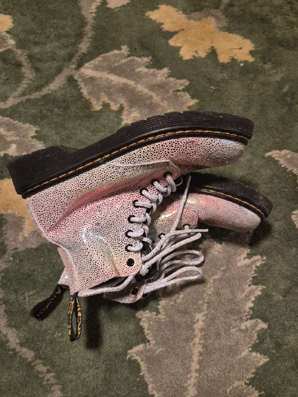Dr. Martens Kids Glitter Lace-Up Boots in Pink and Silver